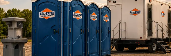 All-Brite portable restrooms, handwash station and restroom trailer on site