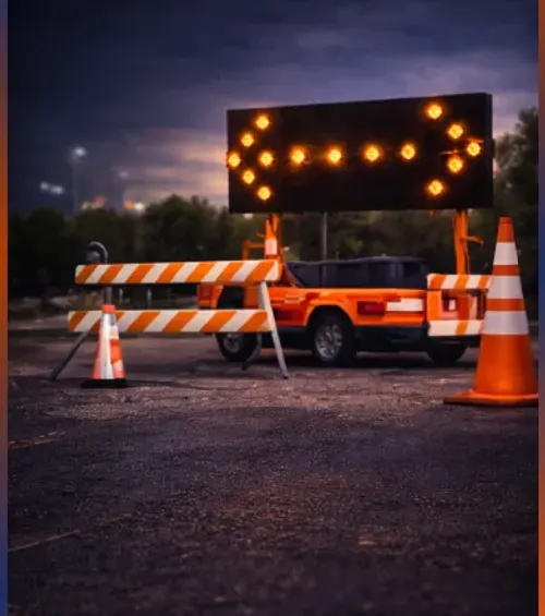 All-Brite arrow board and truck on a night work zone