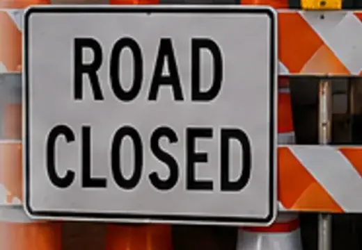 Road closed signage and cones