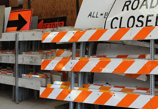 Barricades and detour signage