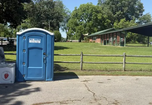 All-Brite restroom trailer at a wedding venue