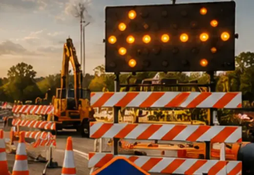 All-Brite traffic control equipment set out on a work zone