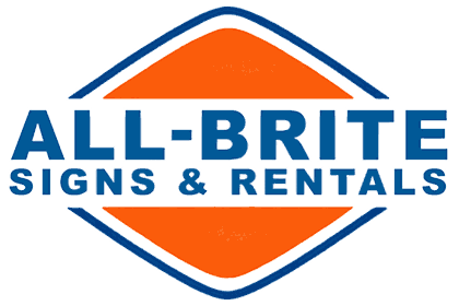 All-Brite Signs & Rentals diamond logo in blue and orange