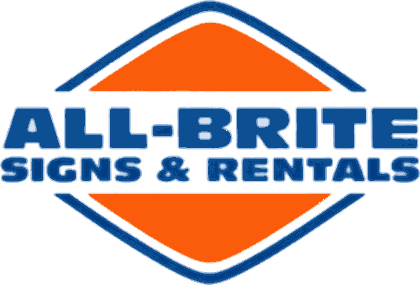 All-Brite Signs & Rentals diamond logo in blue and orange