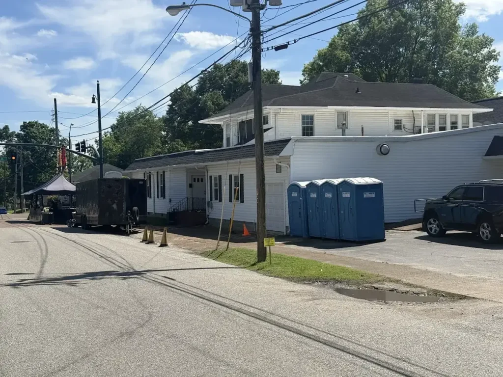 Portable toilets placed on a downtown Jackson street for an event