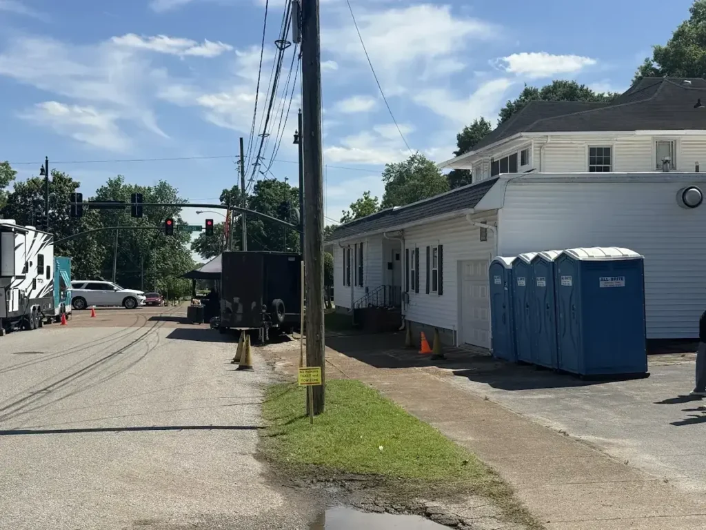 Portable toilets set out for a street event